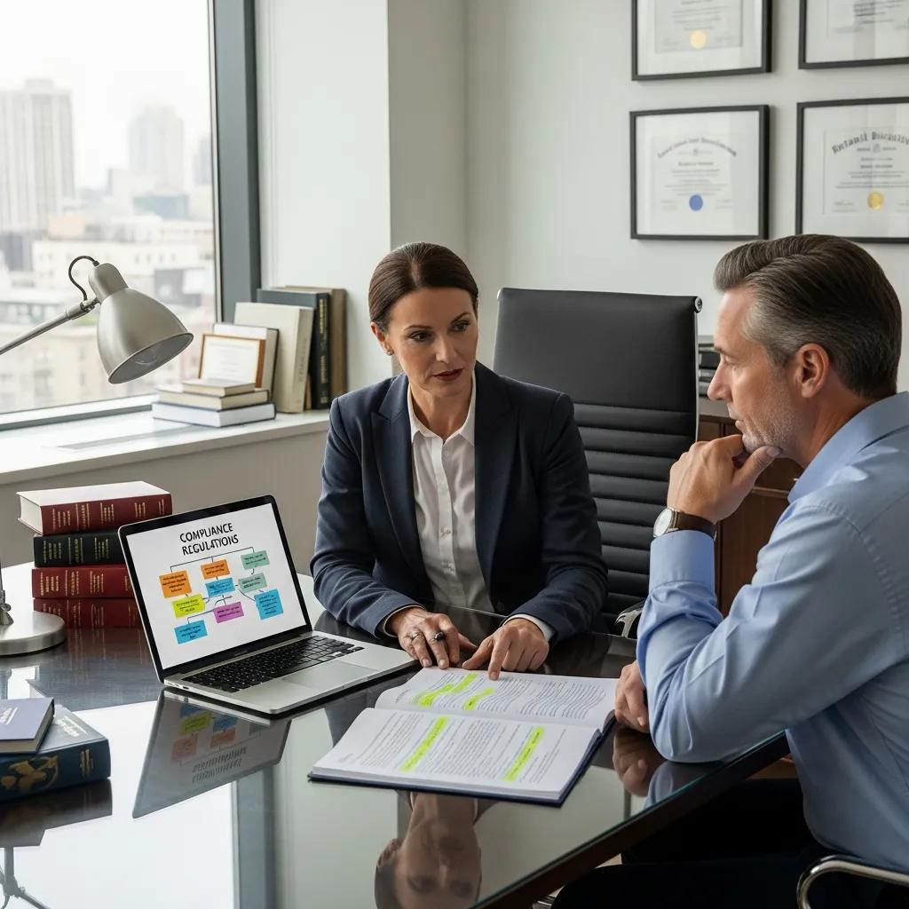 Legal advisor discussing compliance regulations with a retail business owner